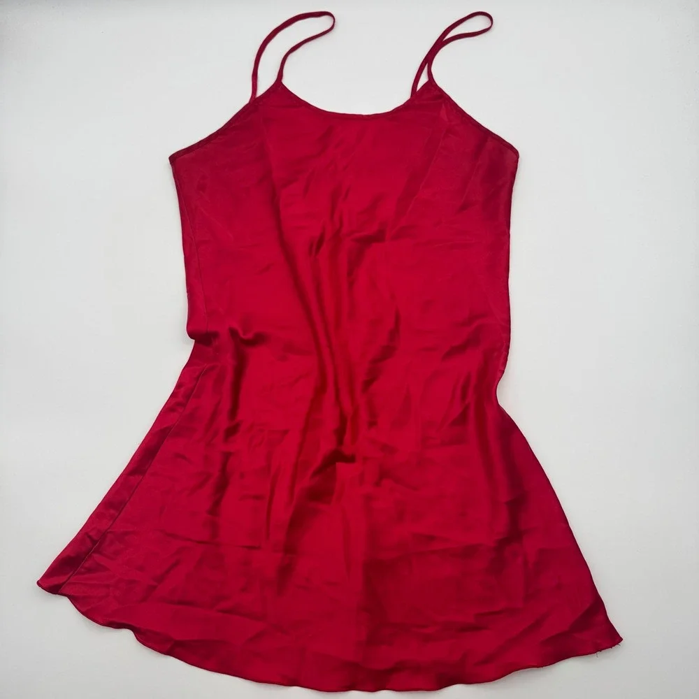 Red Sexy Satin Chemise Spaghetti Strap Sleepwear Slip Dress Large Silky - Picture 2 of 5